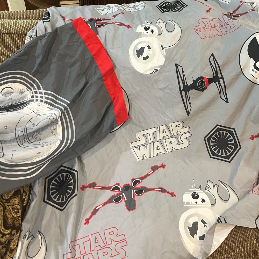 Star Wars Full Sized Flat Bed Sheet & 1 Pillowcase Gray Symbols BB8 Rebel X-wing